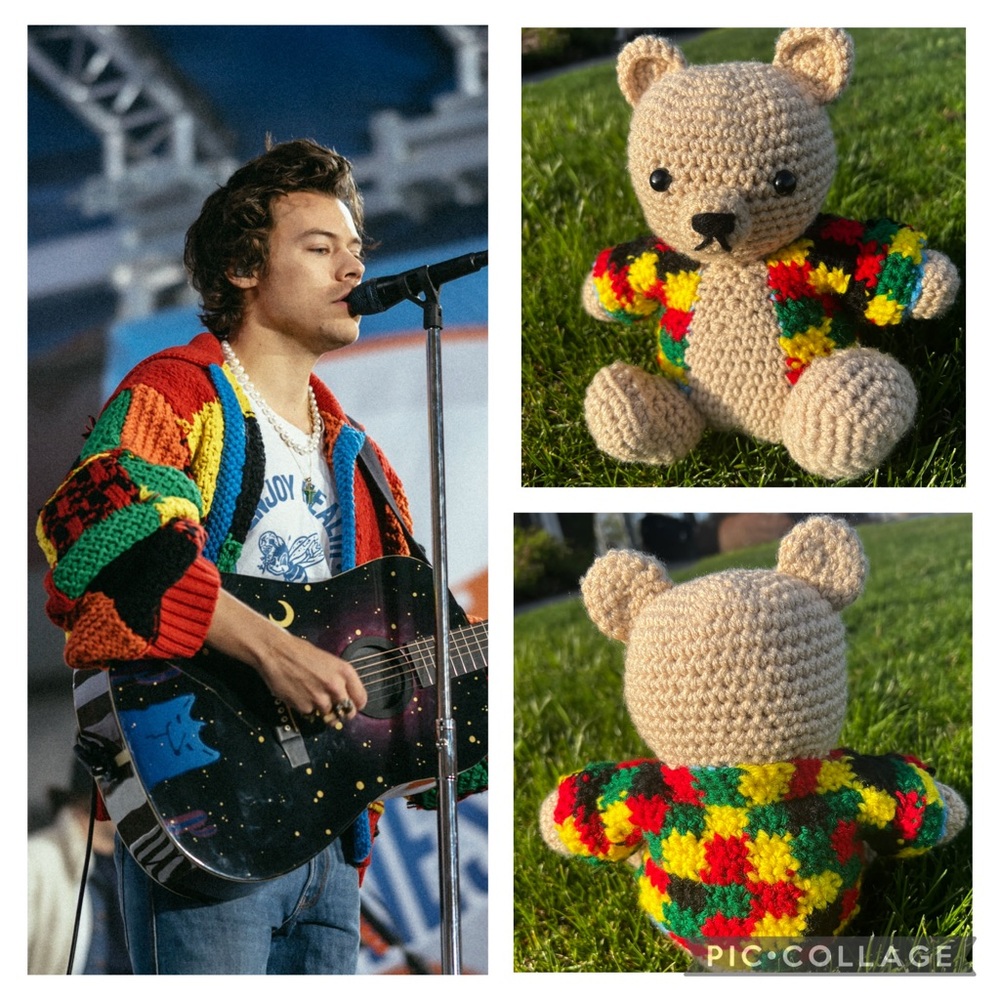 Hand Crocheted Harry Styles Inspired Teddy Bear Stuffed Animal Plushie!